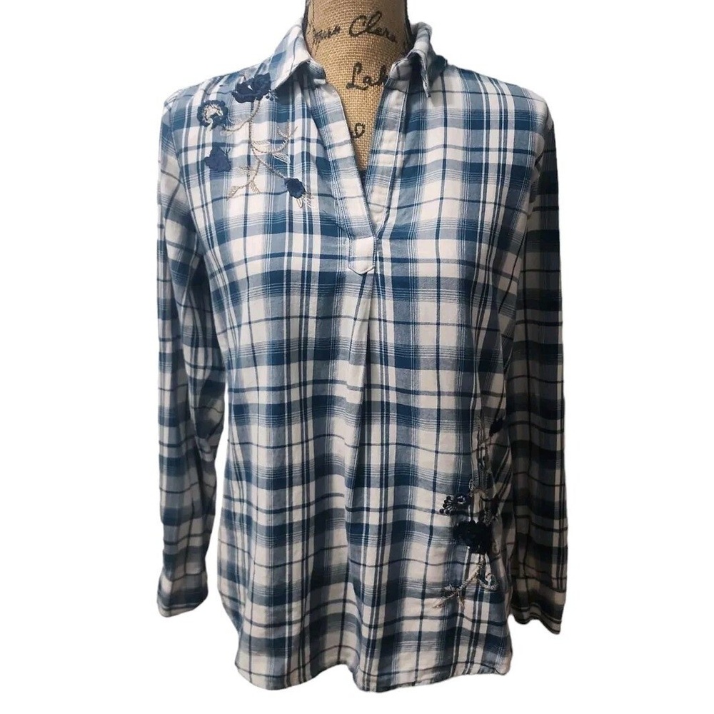 Tantrums Womens Size S Casual Button-Down Blue Checkered Collared Shirt